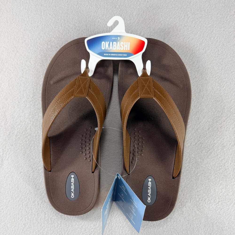 Okabashi Voyager Mens Brown Flip Flop Sandals Size 9 Made in USA 628554 NEW